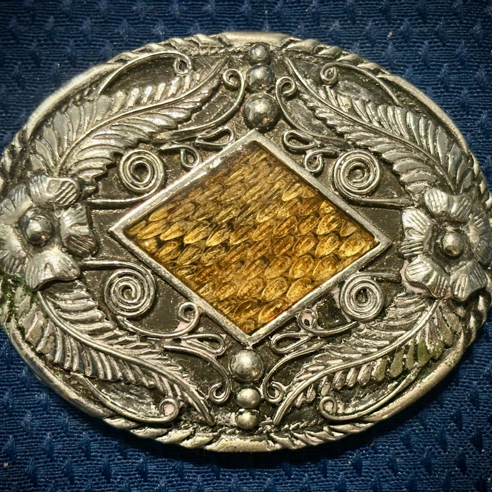 Vintage Silver Metal with Rattlesnake Ornate Belt Buckle